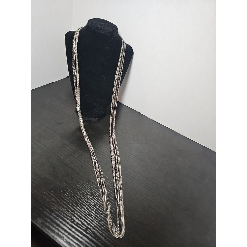 Women's Long Black And Silver Toned Necklace